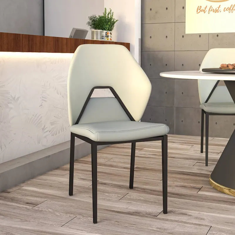 Leather Dining Chair in Black Iron Modern Upholstered Accent Kitchen Side Chair