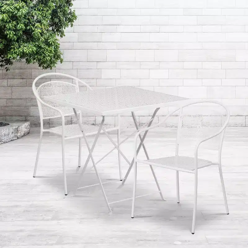 Flash Furniture Oia Commercial Grade 28 Square Indoor-Outdoor Steel Folding Patio Table Set with 2 Round Back Chairs