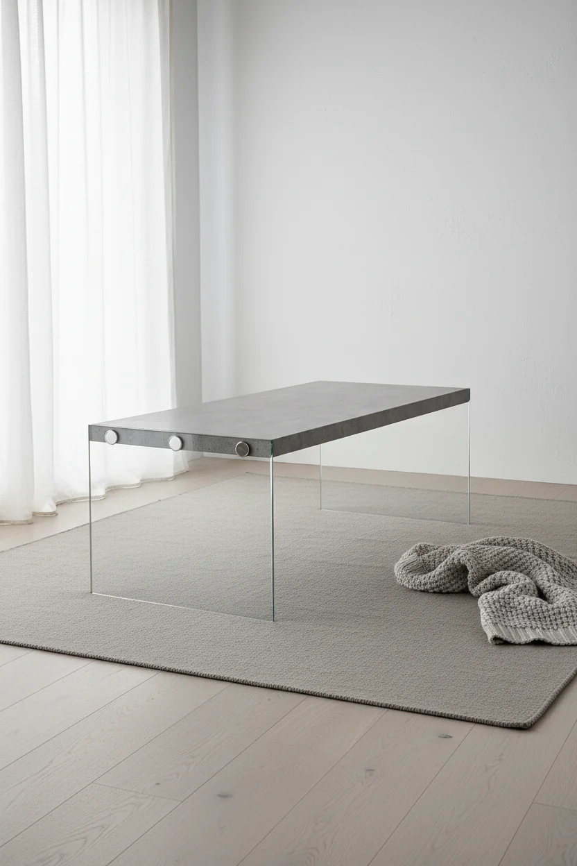 44 Modern Coffee Table - Cement Grey with Glass Legs