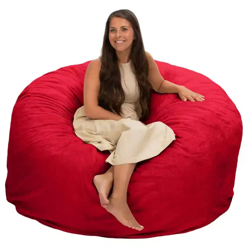 Ultimate Sack 5 Foot Foam Filled Washable Fur Covered Bean Bag Chair, Red