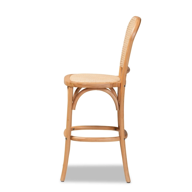 Vance Mid-Century Modern Woven Rattan and Wood Counter Stool