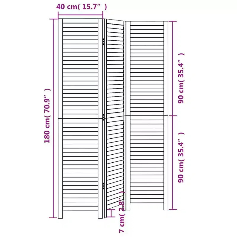 vidaXL Room Divider 4 Panels Black Solid Wood Paulownia