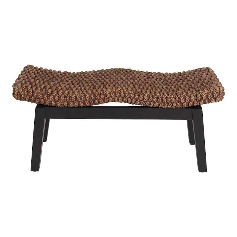 Handwoven Natural Wicker And Teak Wood Bench by East at Main