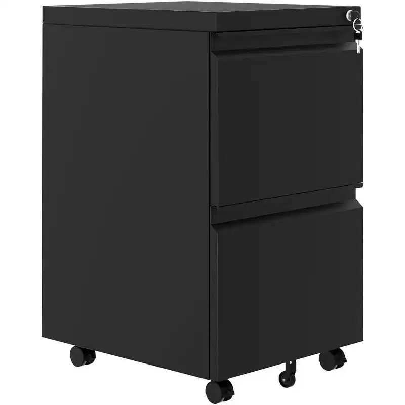 File Cabinet 2-Drawer On Wheels, Under Desk Metal Rolling Filing Cabinets with Lock, Small Rolling File Storage for Home Office, Black