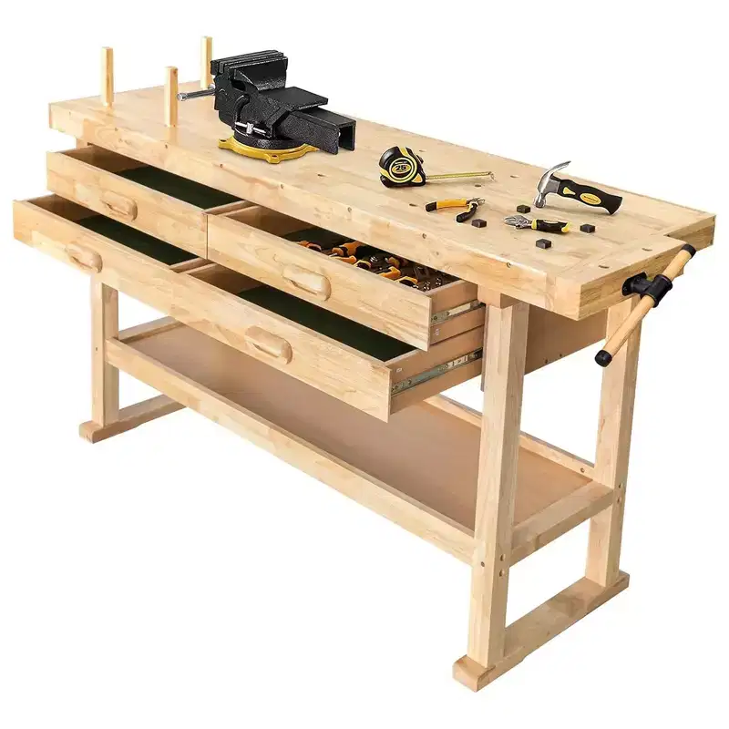 Olympia Tools 60 Rubber Hardwood Workbench, 4 Drawers, 450 lbs Weight Capacity