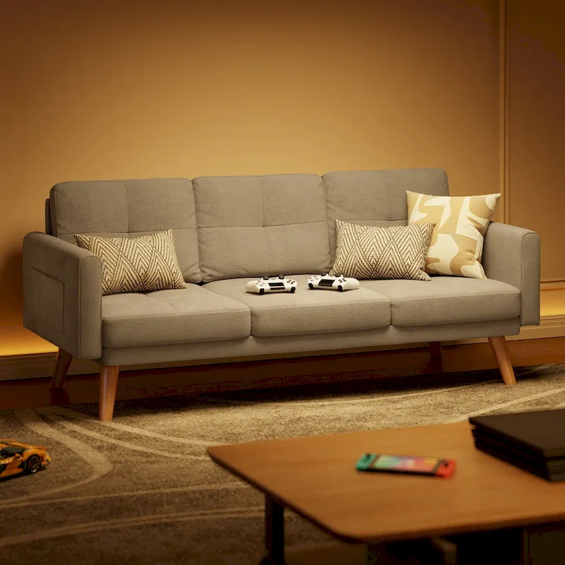 67 Sofa Couch with Soft Armrest Small Sofa Seat with 3 Comfy Pillows3-Seater Couch for Livingroom