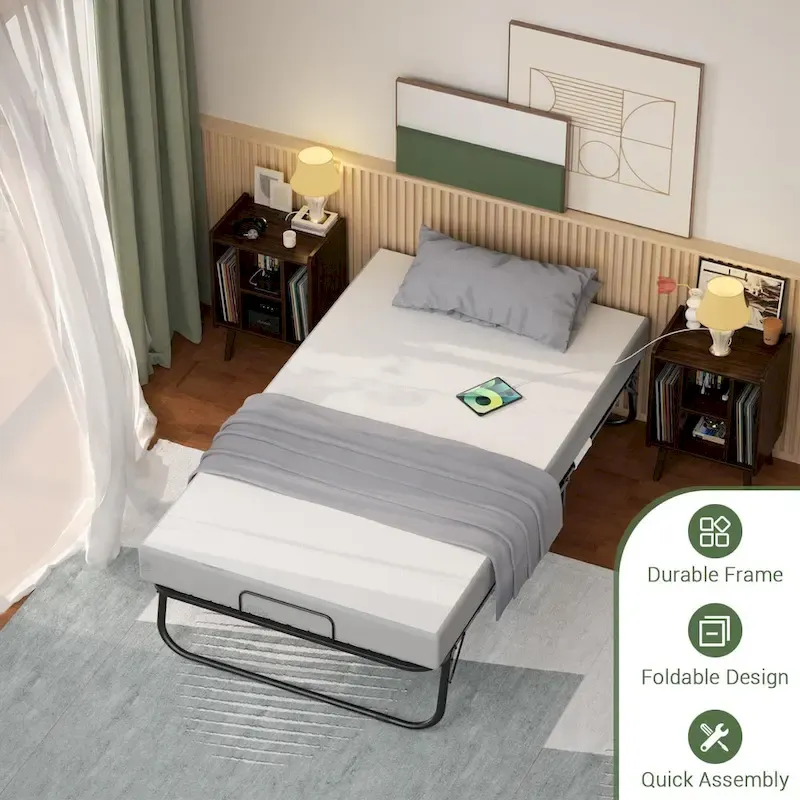Grey Black Steel Rollaway Folding Guest Bed with 5