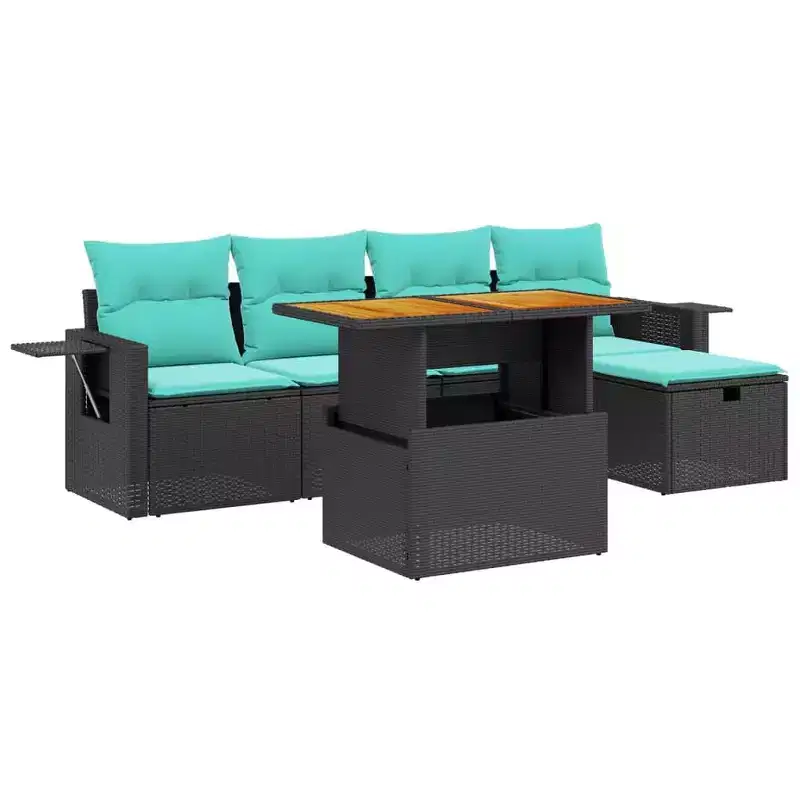 vidaXL 6 Piece Patio Sofa Set with Cushions Poly Rattan