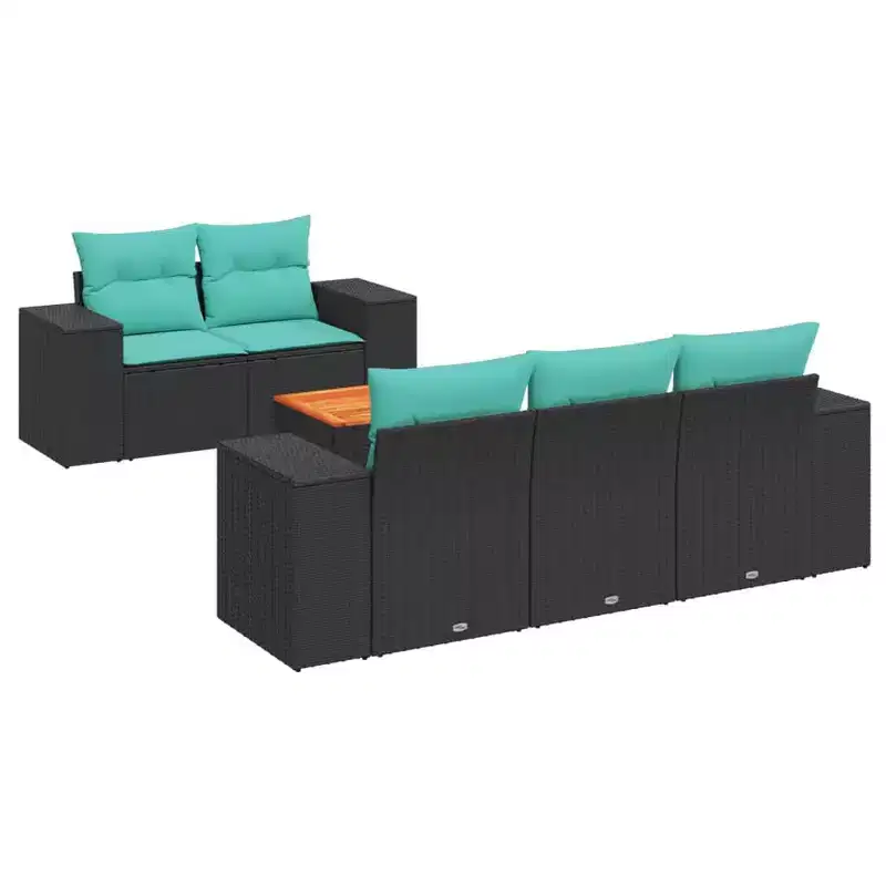 vidaXL 6 Piece Patio Sofa Set with Cushions Black Poly Rattan