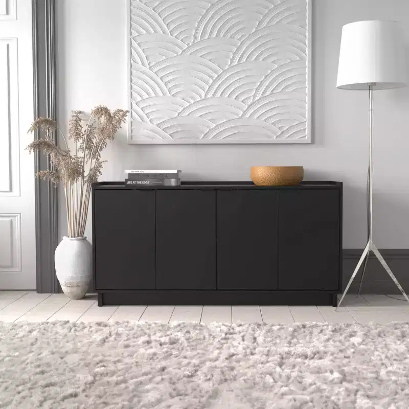 Simply Modern 4-Door Sideboard Console Table Cabinet, Black
