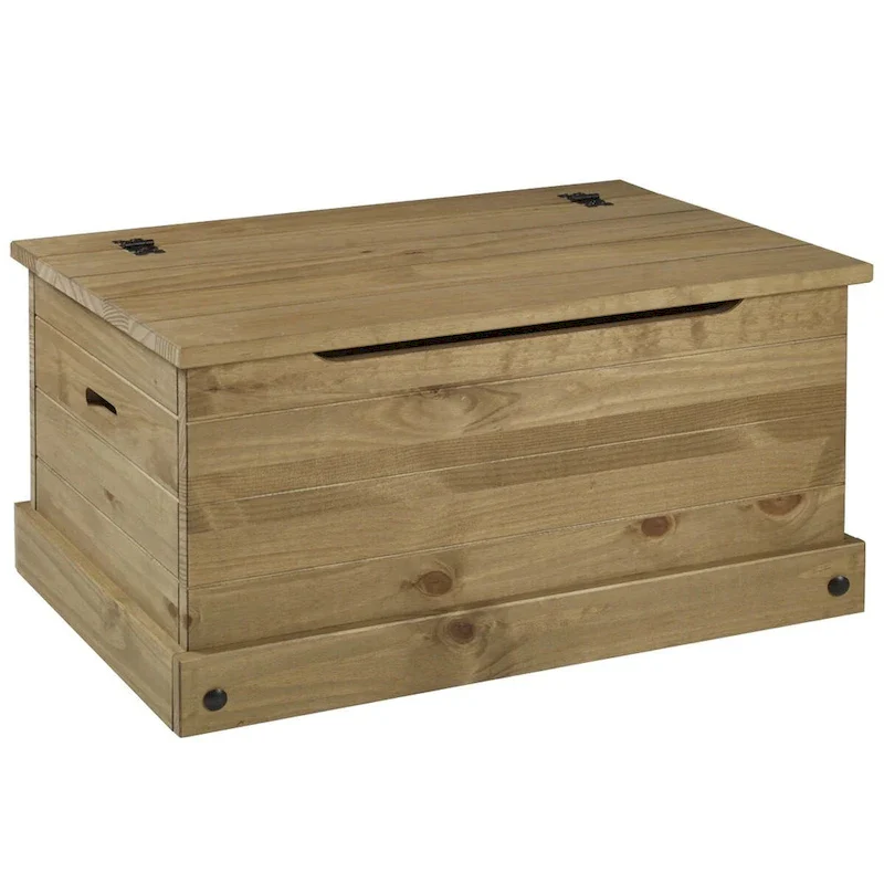 Solid Pine Wood Storage Trunk in Antique Brown, Cottage Style, Multi-Use Organizer
