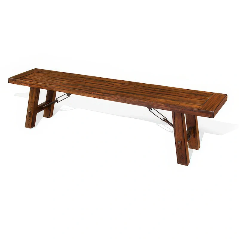 72-Inch Dining Bench with Distressed Brown Wood and Metal Turnbuckle Accents