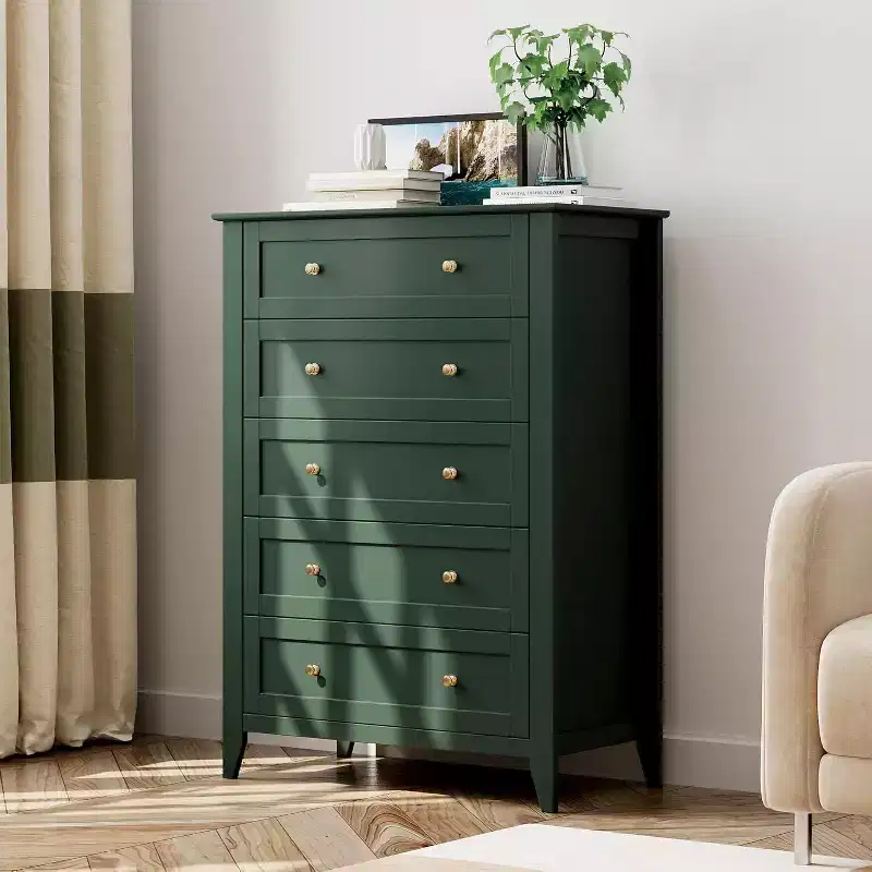 5-Drawer Tall Dresser, Modern Wooden Storage Cabinet with Deep Drawers & Metal Knobs, Ideal for Bedroom, Entryway, or Hallway
