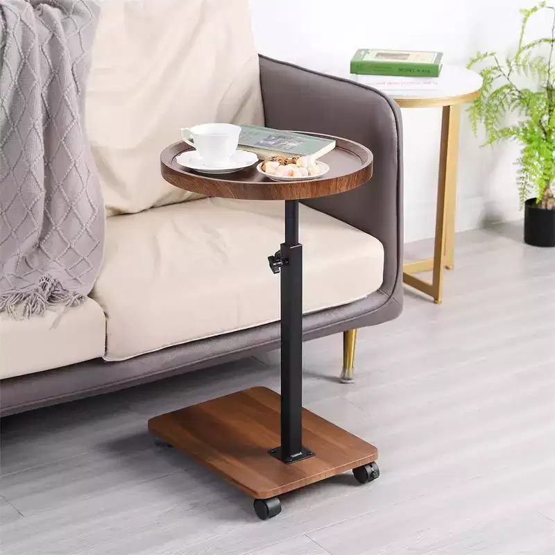 Side table C shape, 360 rotatable and height-adjustable sofa table, Adjustable Height Round Rolling End Table
