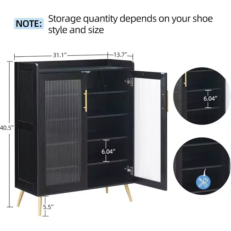 Shoe Storage Cabinet with Glass Doors, 5-Tier Shoe Cabinet with Sturdy Support Legs, Shoes Rack Organizer Cabinet for Living room, Entryway