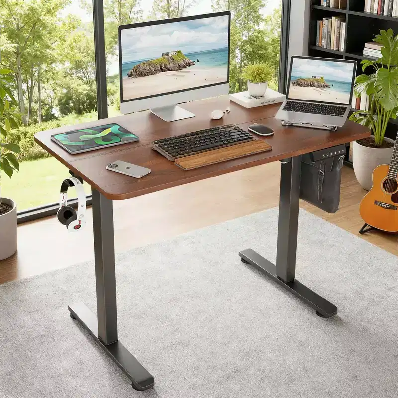 MAYEERTY 40x24 Rustic Brown Electric Standing Desk - Adjustable Height, Splice Board