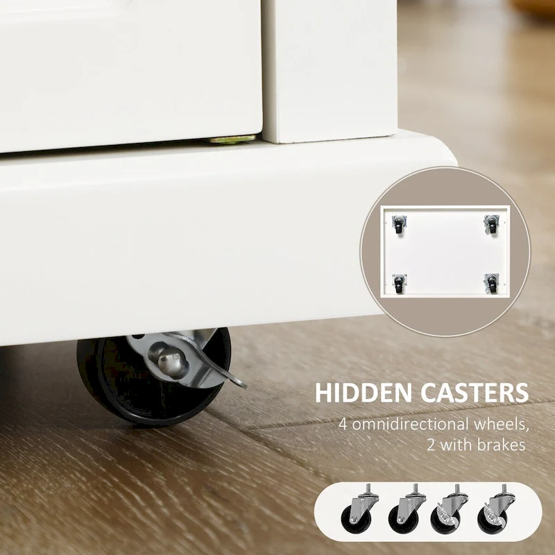 Rolling Adjustable Shelf Kitchen Island with Drawer and 2 Towel Racks