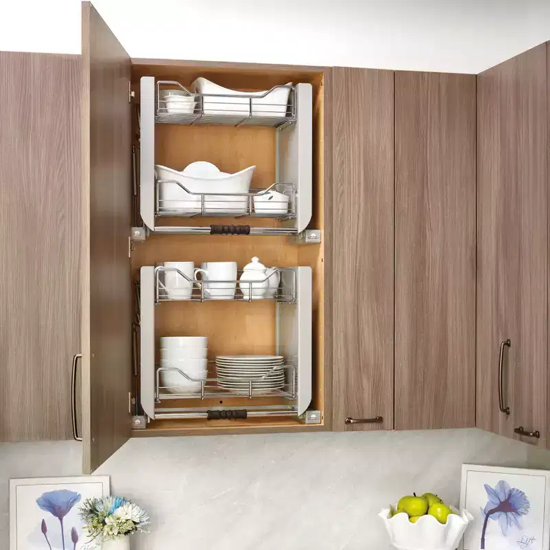 Convenient Heavy-Duty -Tier Mounted Wall Cabinet Pull-Down Shelving System