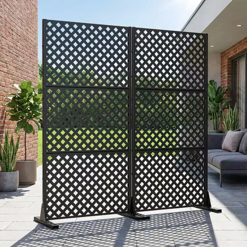 MAYEERTY Laurence Diamond Black Galvanized Steel Room Divider, 59x30x16, 5-Piece Double-Sided Privacy Screen