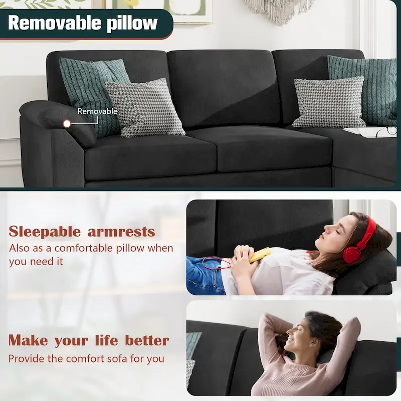 Futzca 79 Convertible Sectional Sofa Couch, 3 Seat L Shaped
