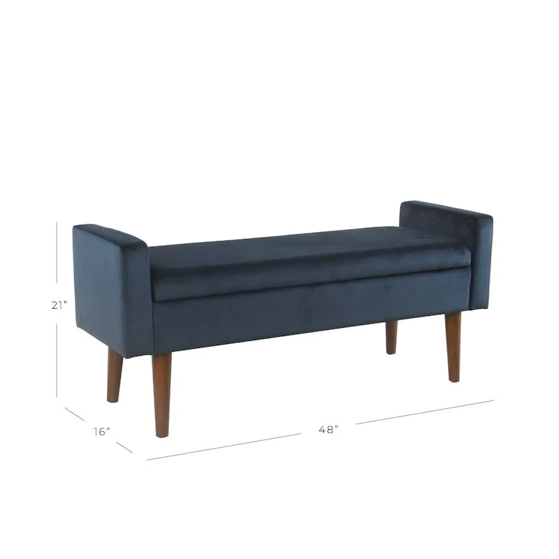Velvet Storage Bench - Dark Navy