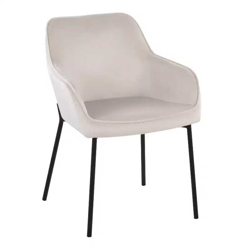 Set of 2 Daniella Velvet/Steel Dining Chairs Black/Cream - LumiSource: Upholstered Bucket Seat, Metal Base