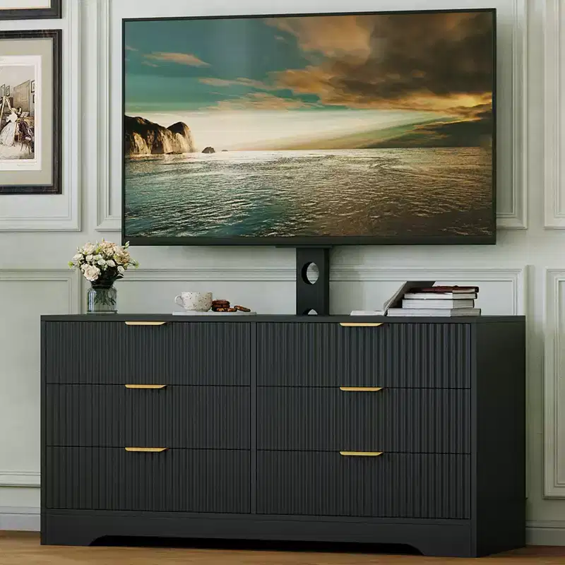 Wood TV Stand with Mount, Entertainment Center with 6 Fabric Drawers, Corner Media Console for 3285 Inch TVs