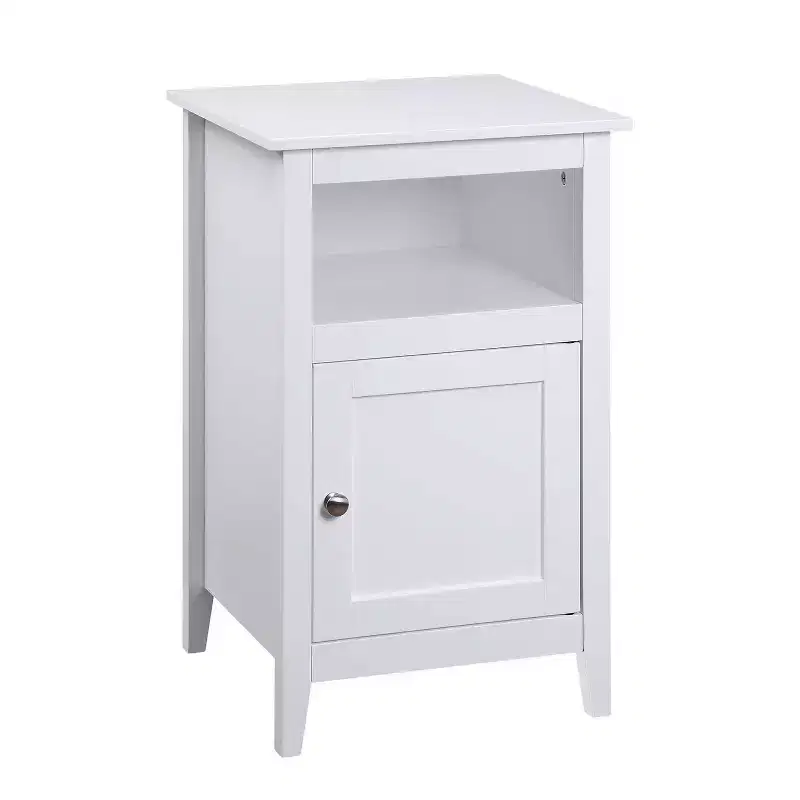 Storage Cabinet End Table with Shelf and Shaker Door, Compact Accent Side Table with Hidden Cabinet and Open Storage Space