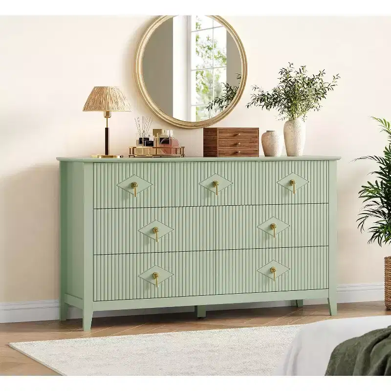 Dresser for Bedroom with 7 Drawers, 54 Wide Modern Chest of Drawers with Metal Handle, Dresser TV Stand, Wood Drawer Organizer for Bedroom