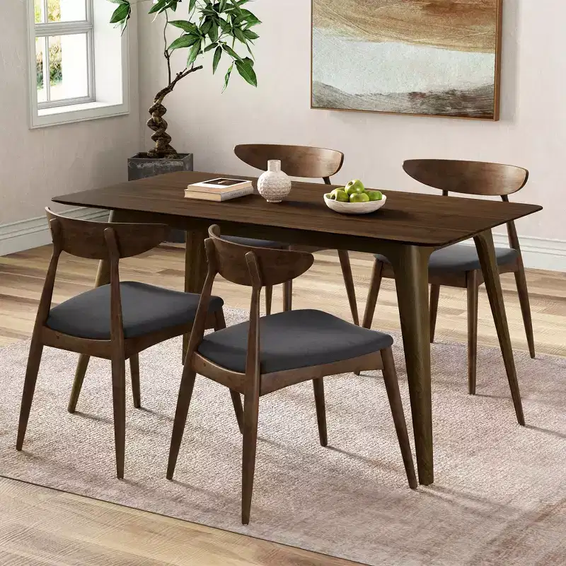 Christopher Knight Home Dryn Mid-Century Modern 5 Piece Rubberwood Upholsetered Dining Set with Curved Backrest