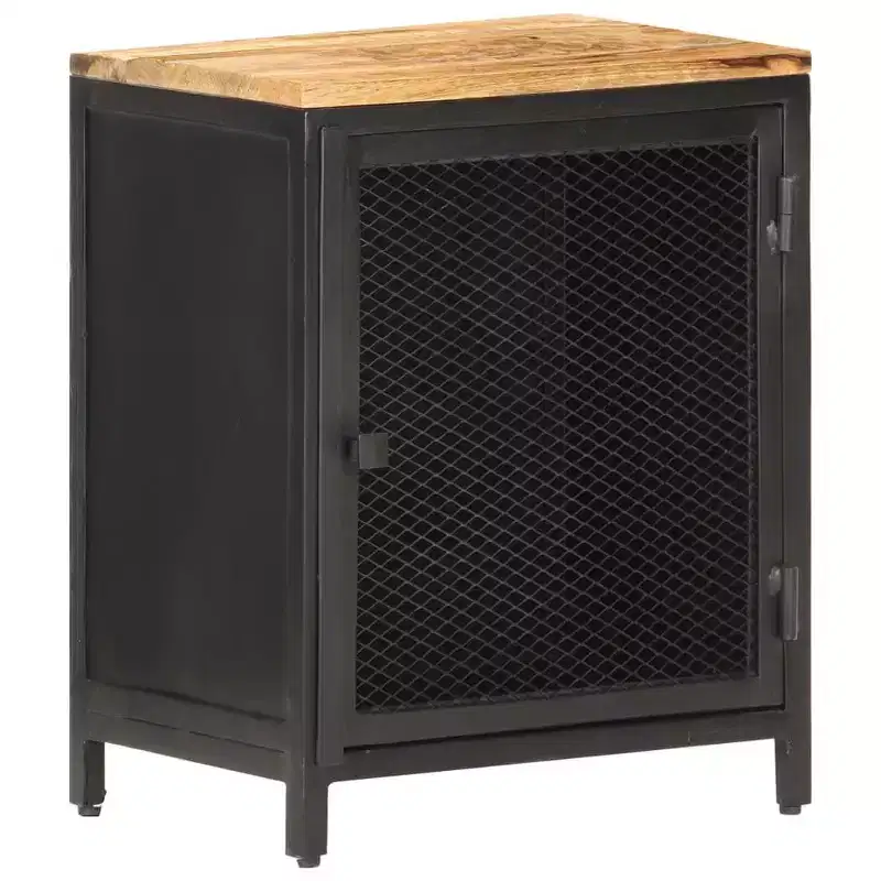 Solid Rough Mango Wood Bedside Cabinet with Mesh Door 15.7x11.8x20.9