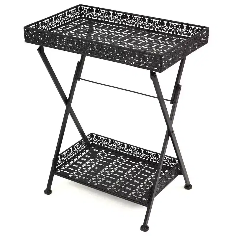 Table Black Metal 22.8x13.8x28.3 in Foldable Tea Table