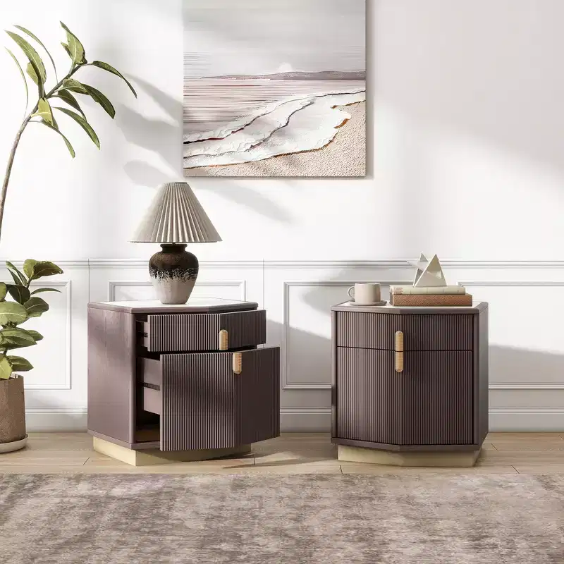 Modern Bulging Designed Storage Nightstand with 2 Drawers (Set of 2)