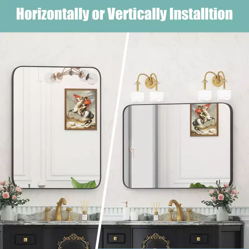 Wall Bathroom Mirror  Black Frame, Moisture-Resistant & Shatter-Safe Design (Horizontal/Vertical)