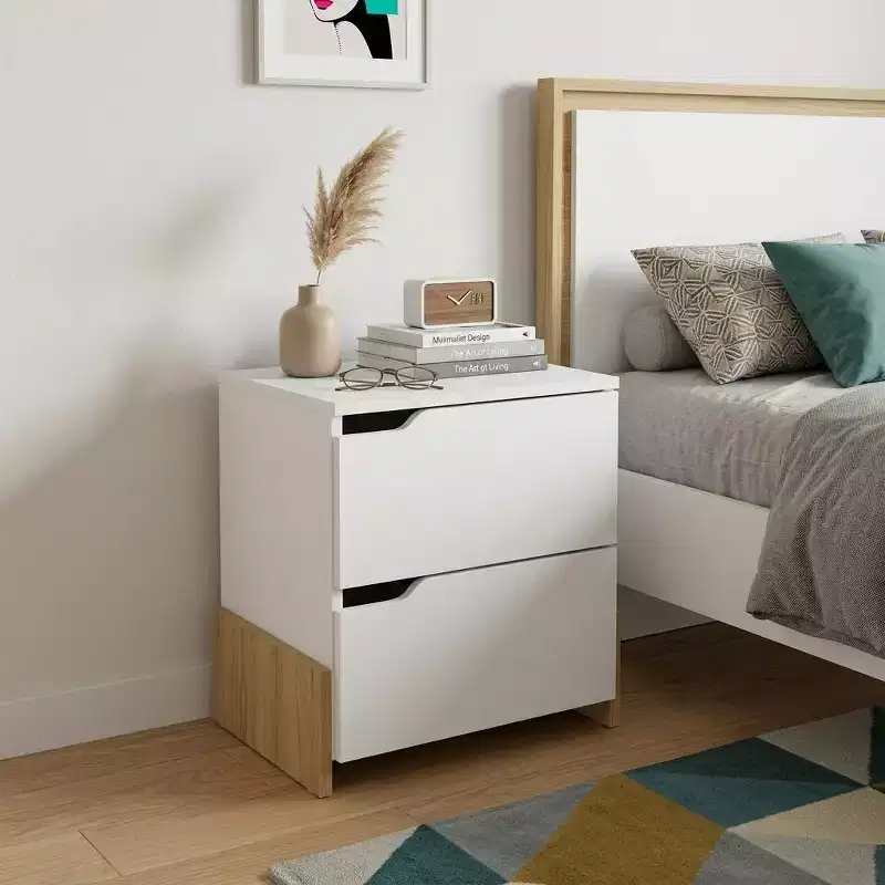 HomeRoots 20 White And Natural Wood Two Drawer Nightstand