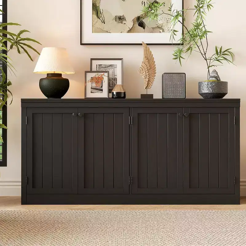 Acekool 4-Door Buffet Cabinet with Storage, Anti-Tip Sideboard for Dining Room, Kitchen, or Office