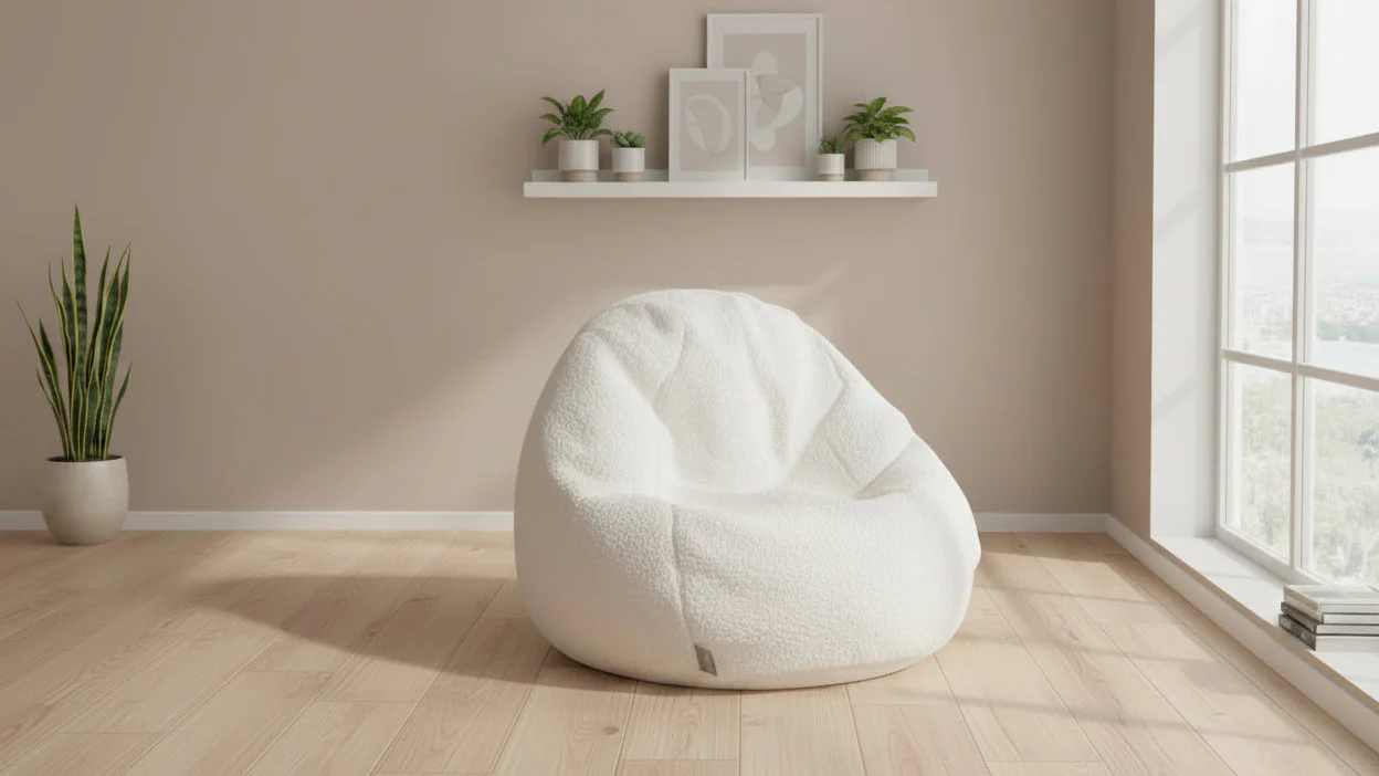 Gray Solid Round Bean Bag Chair, Seats 1