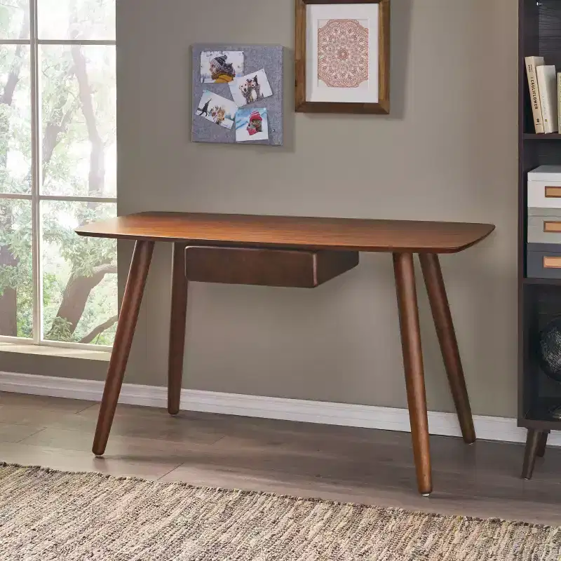 Walnut Wood Home Office Computer Desk with 1 Drawer, 53