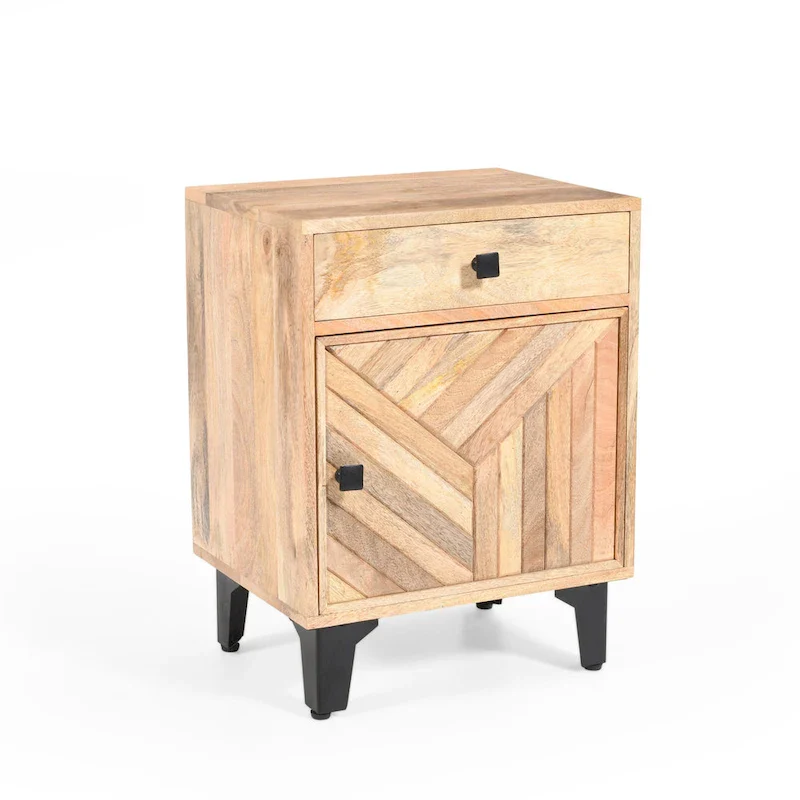 Handcrafted Solid Mango Wood Nightstand with Drawer – Natural Finish, 18x14x24
