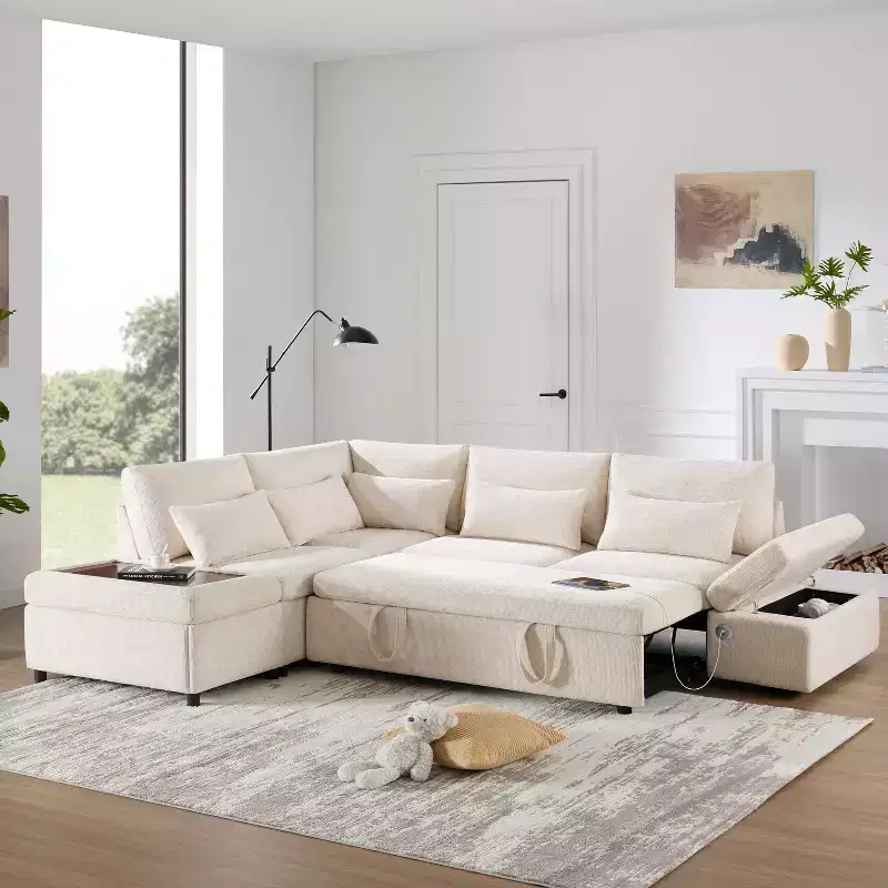 Whisen 270 Modular Sectional Sofa Bed - L-Shaped 6-Seater with Storage Ottoman, Chenille Couch, Customizable for Living Room & Apartment