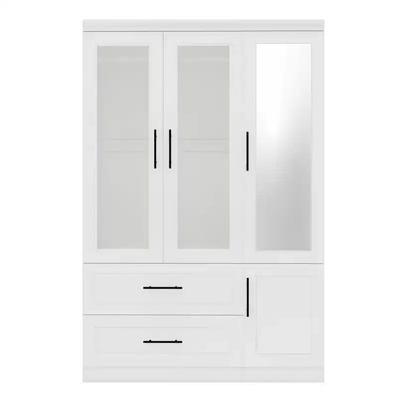 White Wood 47.25 in. Armoire with 2 Drawers and 4 Doors