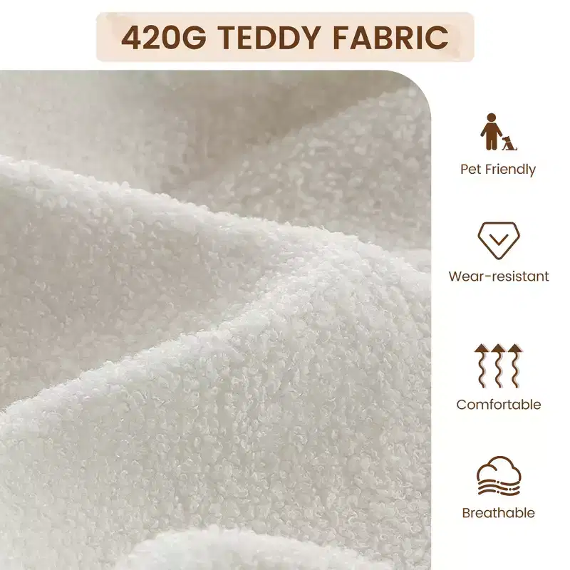 Modern Accent Chair, Cozy Reading Chair Upholstered in Plush 420g Fabric, with Spring Foam Cushion, for Bedroom and Living Room, White