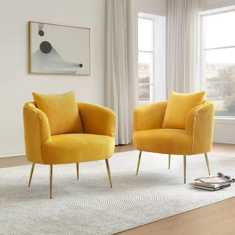 Art Leon Set of 2 Velvet Accent Side Chair with Back Cushion