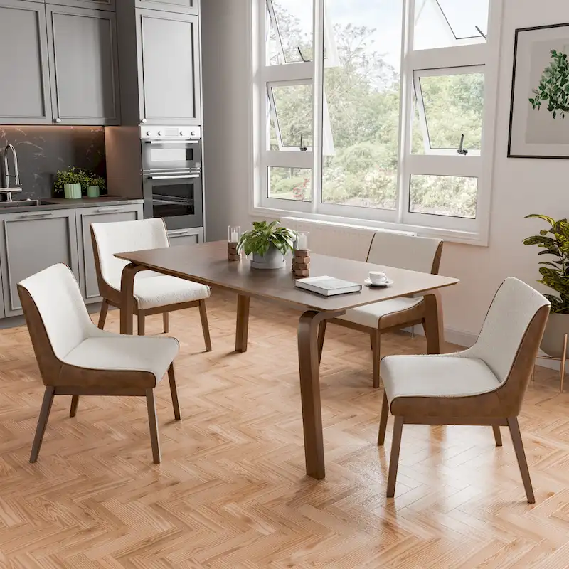Furniture of America Beau I Mid-century Walnut 5-Piece Rectangle Dining Table Set