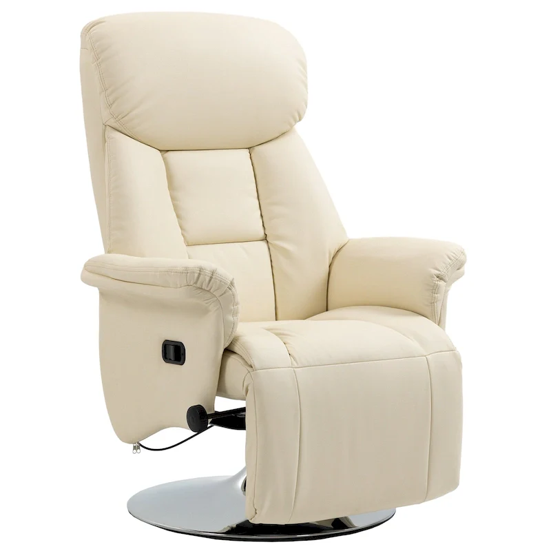 White Swivel Recliner Chair with Footrest, Single Seat, PU Leather