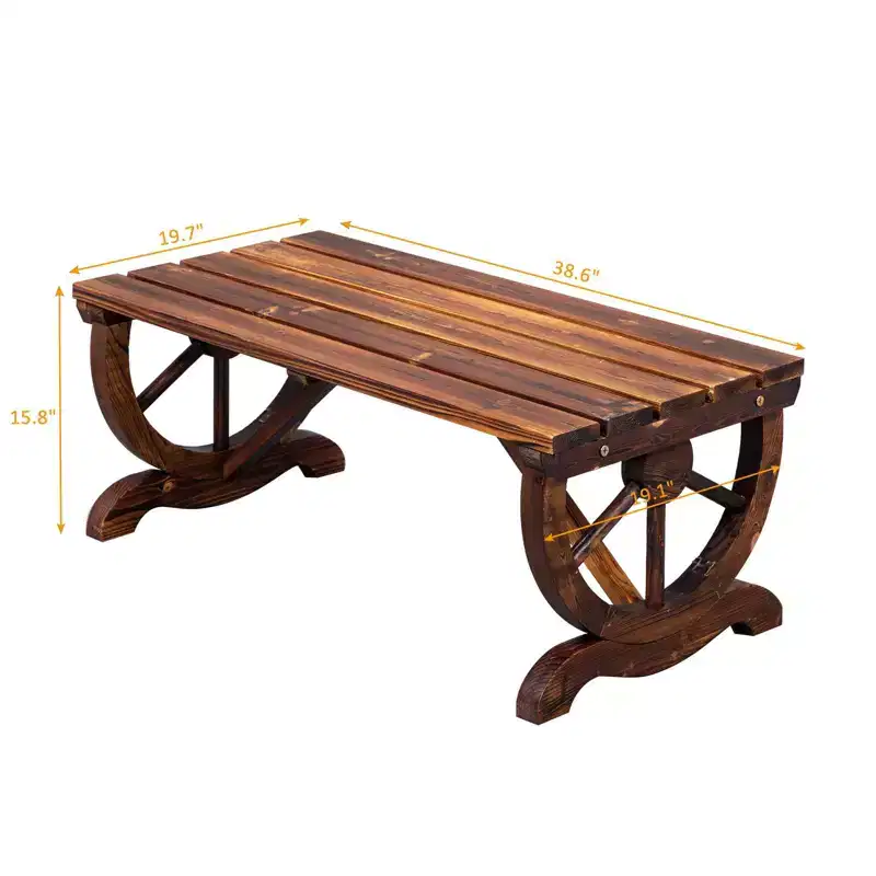 Karl Home | 38.5-Inch Dark Brown Half-Wheel Style Fir Wood Bench