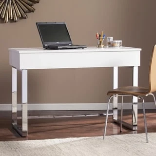 White Adjustable Height Sit-Stand Desk with Hidden Storage - 47.75W