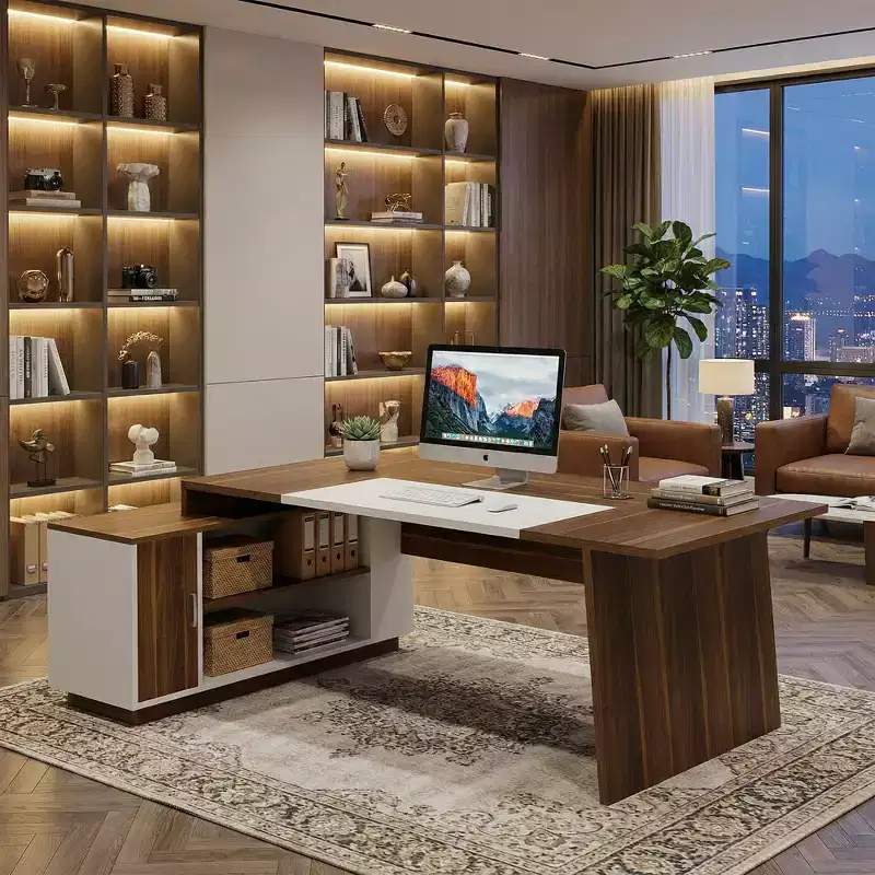 MAYEERTY 70.5 L-Shaped Executive Desk, Home Office Computer Desk with Cabinet