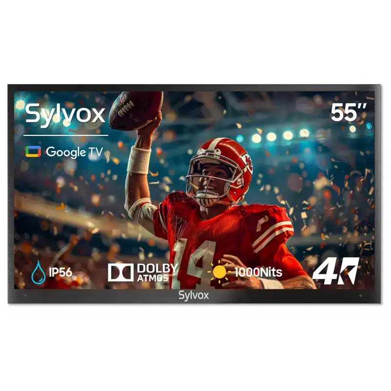 SYLVOX Outdoor Smart TV, 55 Google TV with Dobly Atmos, 4K 1000nits Outside Television, IP55 Waterproof TV for Partial Sun Area (Deck Pro 3.0)