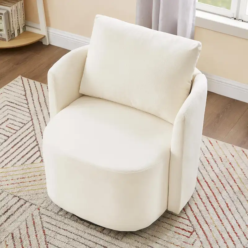 360 Swivel Chair, 29.9 Accent Barrel Armchair, Upholstered Swivel Sofa Chair with Curved Design
